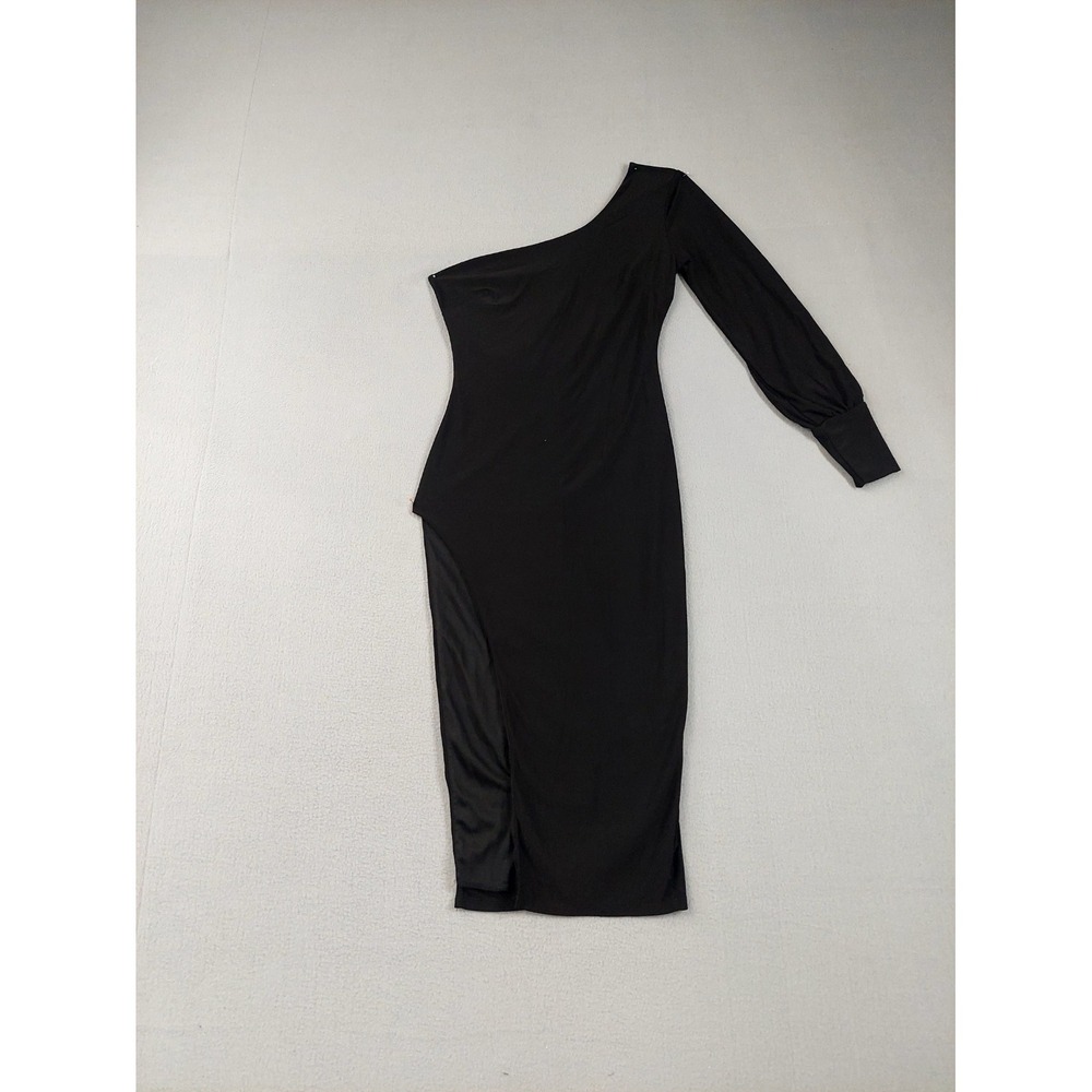 Fashion Nova Womenโ Sheath Dress S Black One Shoulder High Slit Elegant Formal